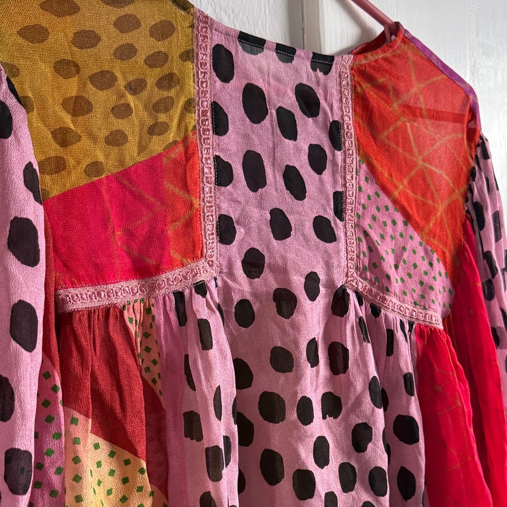 Colorful Patchwork Polka Dot Blouse - image 7